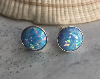 Cornflower Blue Opal Earrings,  Opal Studs Sterling Silver, 8mm Opal, Birthstone Jewelry, Opal Jewelry, October Birthstone