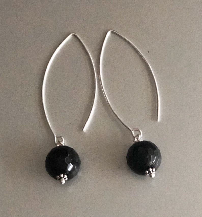 Black Onyx Dangle Earrings, Long Earrings Sterling Silver, Black Stone Earrings, Beaded Bohemian Jewelry, Gift for Wife, Girlfriend image 8