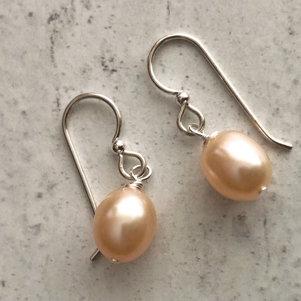 Pearl Drop Earrings Sterling Silver, Champagne Freshwater  Pearls Pear Shape, Bridal Bohemian Pearl Jewelry, June Birthstone