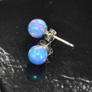 Cornflower Blue Opal Earrings Sterling Silver, 6 mm Ball Stud earrings, Opal studs, October Birthstone, Opal jewelry, Gift for Daughter, BFF