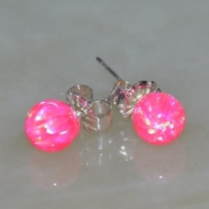 Pink Opal Earrings,  Opal Earrings Studs,  October Birthstone,  Opal jewelry, 6mm opal ball stud earrings, Birthday Gift for Daughter, BFF