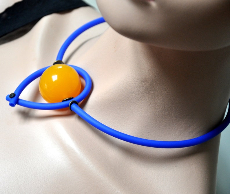 Contemporary Jewelry Yellow Blue Choker Unusual Jewelry Contemporary Necklace for Women