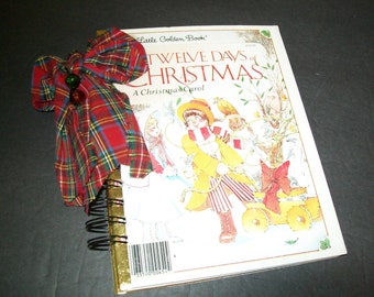 Little Golden Book Christmas Journal, Holiday Junk Journal, Christmas Planner, Scrapbook, Vintage Book Junk Journal, Blank Journal