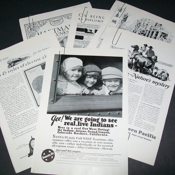 Vintage Magazine Ads, 7 pc Advertising Bundle, Random Vintage Ephemera For Junk Journals, Collage, Mixed Media Art, Junk Journal Supply