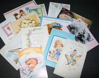 Greeting Card Assortment, Set of 13 Cards, Un-Used Cards, Paper Ephemera for Junk Journals, Mixed Media, Altered Art, Collage, Craft Supply