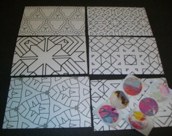 Handmade Envelopes, Recycled Geometric Coloring Book Page Envelopes, Set of 6, Small Envelopes, Junk Journal Supply, Stationary, Art Journal
