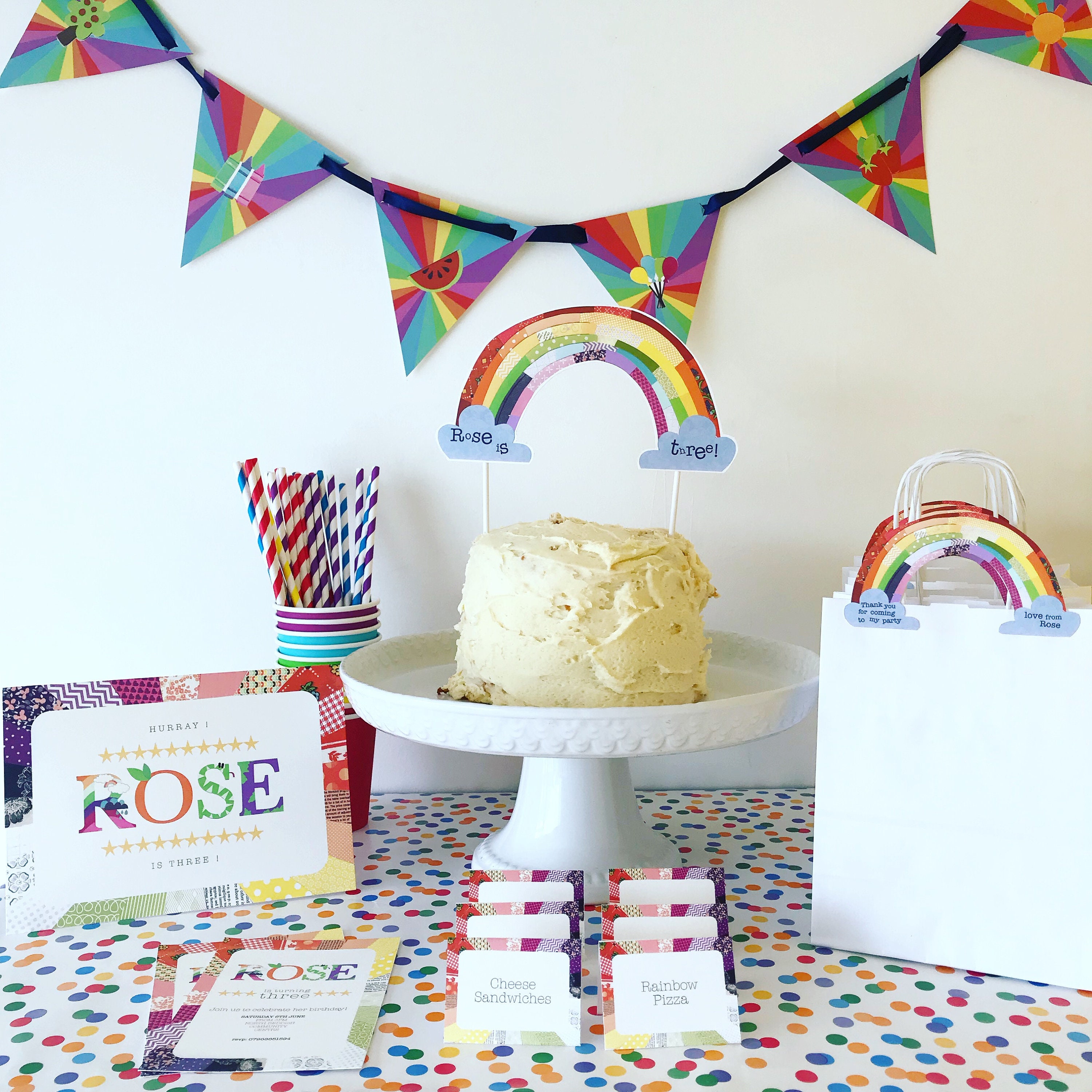 Rainbow Bunting Happy Birthday Cake Topper Party Celebrations Decoration Rainbow Bunting Happy Birthday Cake Topper Party Celebrations Decoration