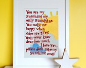 You Are My Sunshine Print, Children's Print, Nursery Print, Sunshine Print, New Baby Gift, Children's Wall Art.