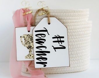 Teacher tag gift set, #1 Teacher + Trophy tag COMBO