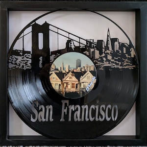 San Francisco Skyline - cut framed vinyl LP record art collectible gift