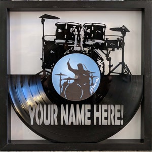 Drum set - personalized cut framed vinyl LP record art collectible gift