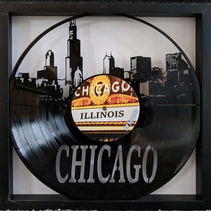 Chicago Skyline - cut framed vinyl LP record art collectible gift