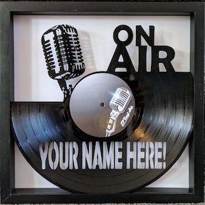 Microphone On Air - personalized cut framed vinyl LP record art collectible gift