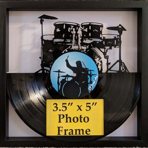 Drum set picture frame - cut framed vinyl LP record art collectible gift
