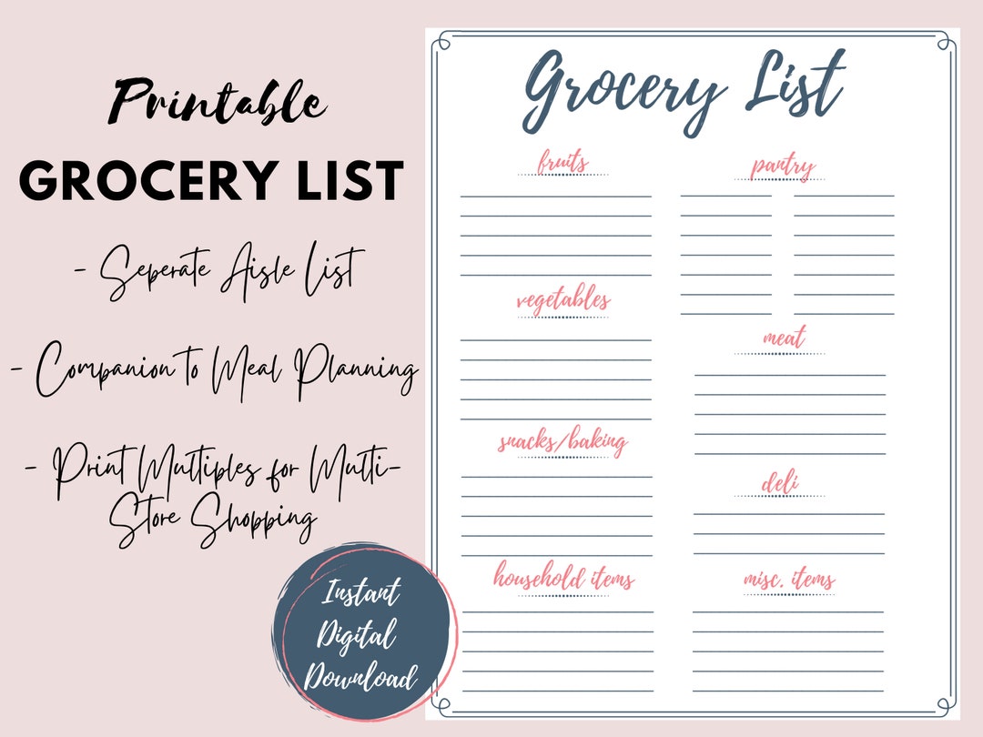Organized Grocery Shopping List Printable - Etsy