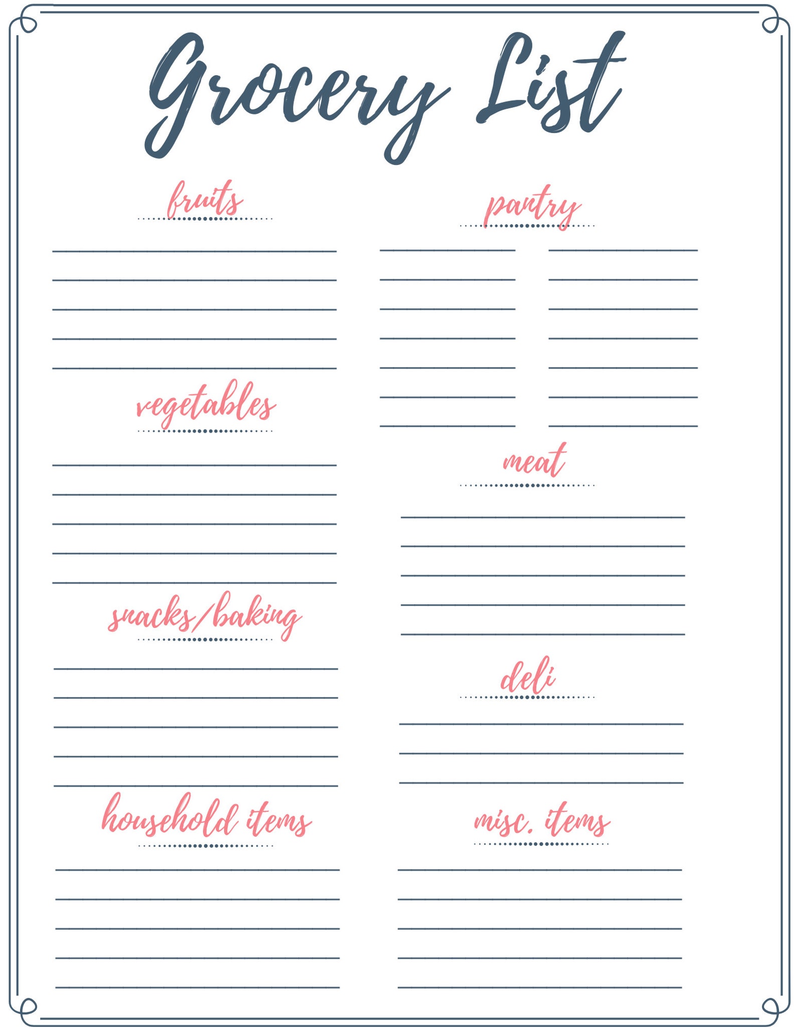 Organized Grocery Shopping List Printable - Etsy