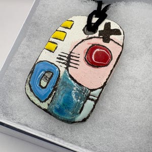 Handmade Abstract Ceramic Pendant Necklace - Unique Wearable Art - Artisan Crafted Jewelry - Gift for Her - Colorful Statement Necklace