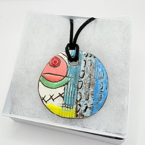 Hand Painted Ceramic Pendant Necklace - Abstract Art Jewelry - Handmade Ceramic Necklace - Unique Gift for Her - Statement Necklace