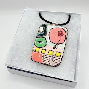 Hand Painted Ceramic Pendant Necklace - Abstract Art Jewelry - Handmade Ceramic Necklace - Unique Gift for Her - Statement Necklace