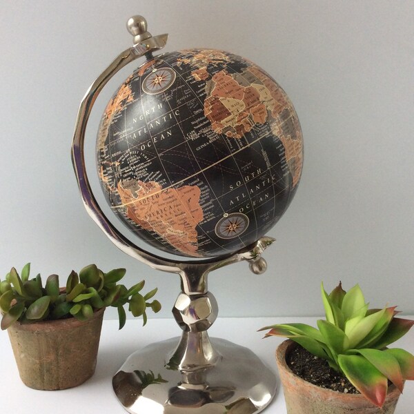 Globe - black and silver small globe with beautiful chrome silver base.