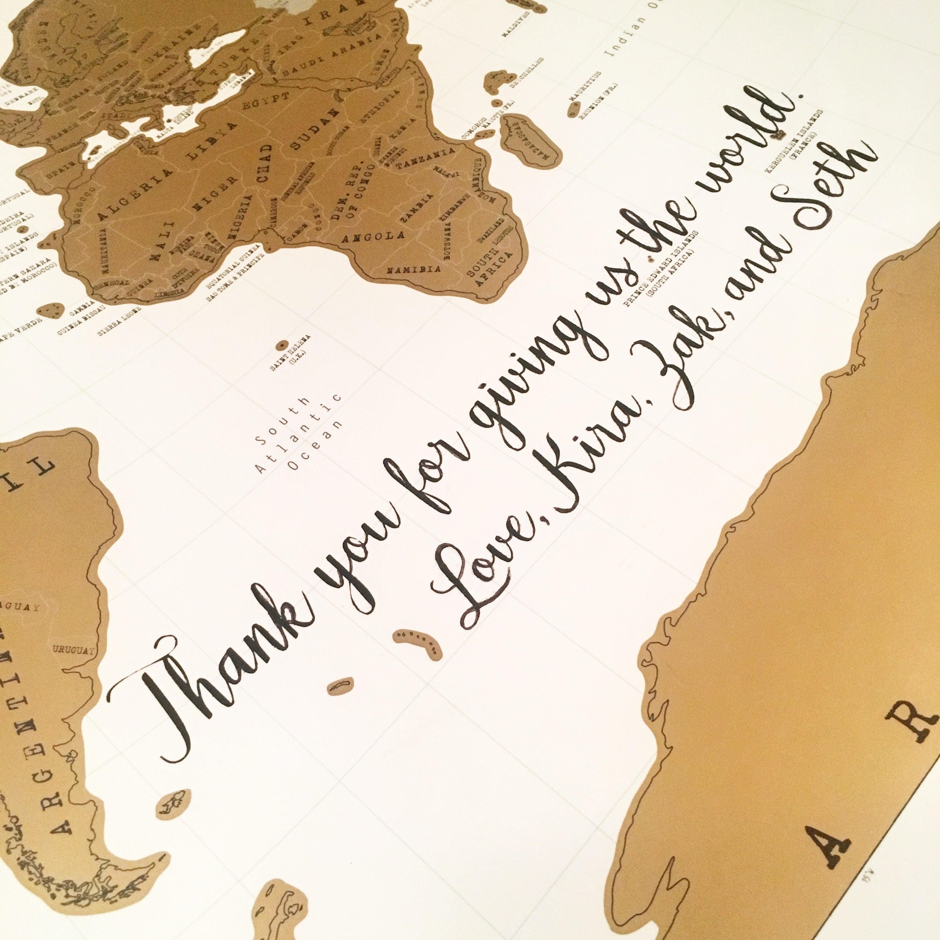 Personalized Scratch Map. Custom Handlettered for You. Gold and White ...