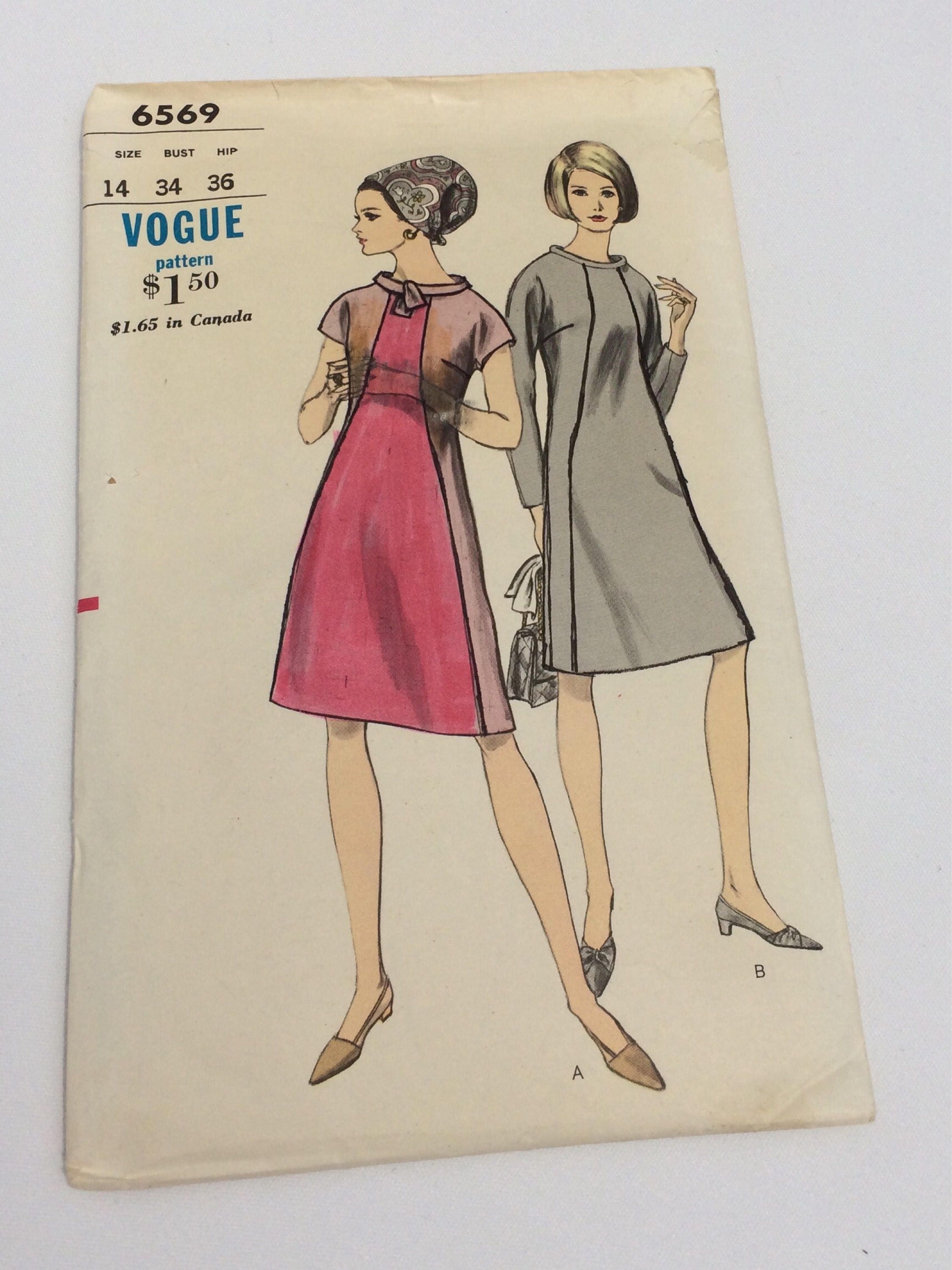 Vogue 6569 1960s One Piece Dress Mod Rolled Collar Size 14 Etsy