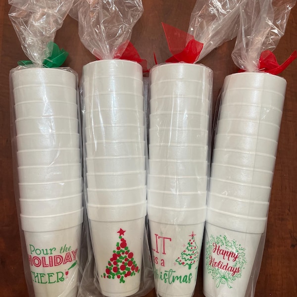 Christmas Party Styrofoam Cups, Holiday Sayings, 10 Pack