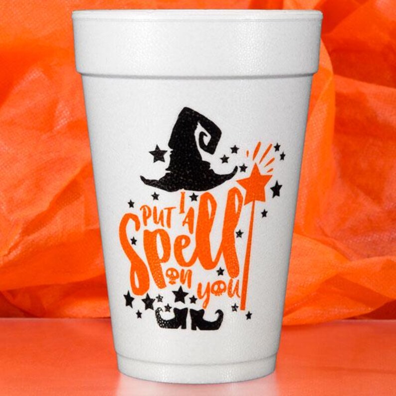 Halloween Cups - 10 Pack of 16oz Foam Party Cups Tied With Coordinating ...