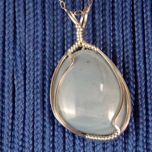 LB#457 SS Leland Blue Stone pendant wire wrapped with solid sterling silver