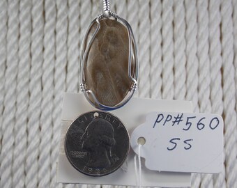 PP#560 SS Petoskey stone wire wrapped with solid sterling silver.