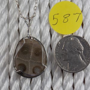 PP#587 Petoskey stone  wire wrapped with solid sterling silver.