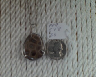 PP#578 SS Petoskey stone wire wrapped with solid sterling silver.