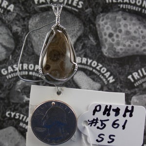 H&H561 Two Pendants in one, Pendant wire wrapped with solid sterling silver.  One half the stone is Petoskey, one half is Leland Blue