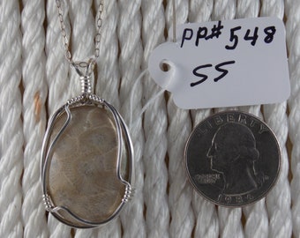 PP#548SS Petoskey stone wire wrapped with solid sterling silver.