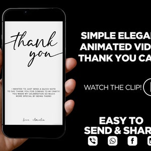 Simple Elegant Animated Video Thank You Card, Digital Video, Simple Thanks, Minimalistic, Any Occasion - White with Black Text