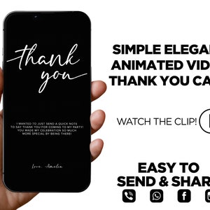 Simple Elegant Animated Video Thank You Card, Digital Video, Simple Thanks, Minimalistic, Any Occasion - Black with White Text