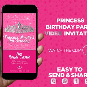 Princess Birthday Party Digital Video Invitation
