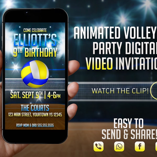 Volleyball Birthday Party Video Invitation, Volleyball Evite, Volleyball Party, Sports Theme Birthday, Any Age, Video Evite, Sports Evite