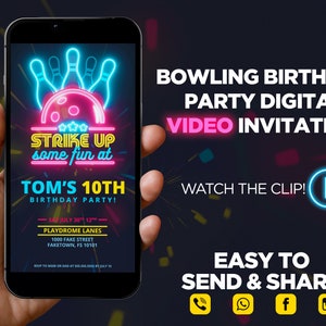 Bowling Birthday Party Video Invitation, Bowl video, Bowling evite, Bowling Animated invitation, Any age birthday, Any occasion bowling