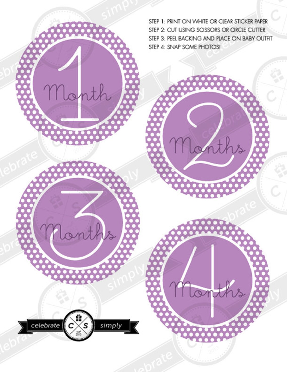 Monthly Baby Milestone Stickers Purple Polka Dots INSTANT | Etsy