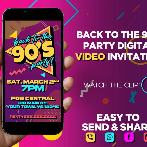 90s Theme Animated Party Video Invitation (Digital)
