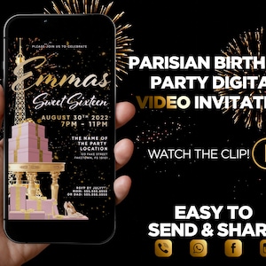 Parisian Birthday Party Digital Video Invitation