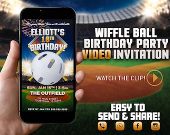 Wiffle Ball Birthday Party Video Invitation, all star video invite, mlb wiffle ball softball birthday video evite, sports theme party