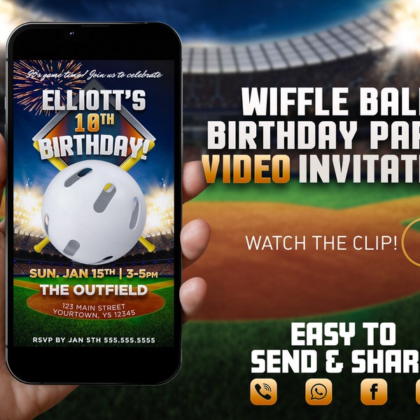 Wiffle Ball Birthday Party Video Invitation, all star video invite, mlb wiffle ball softball birthday video evite, sports theme party