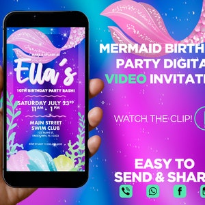 Mermaid Birthday Party Video Invitation, under the sea video, mermaid evite, Ariel invite, mermaid theme animated invitation, mermaid tail