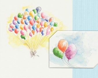 Instant Download Birthday Card, Rainbow of Balloons, Colorful Balloon Bundle