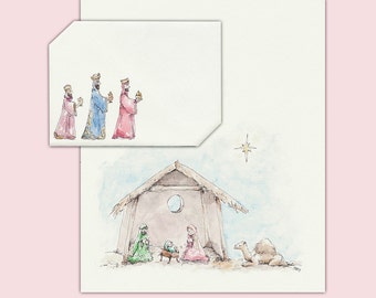 Christmas Nativity Scene - Printable Download - Three Kings Watercolor Christmas Instant Digital File