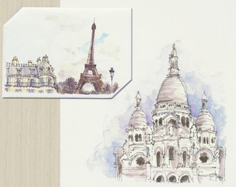 Instant Download Paris Eiffel Tower & Sacre Coeur Card + Envelope, Travel, Anniversary, Birthday