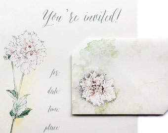 Digital Download Invitation, Dahlia Flower, All-In-One Envelope+Letter, Instant Digital Download, Hand made Invitation