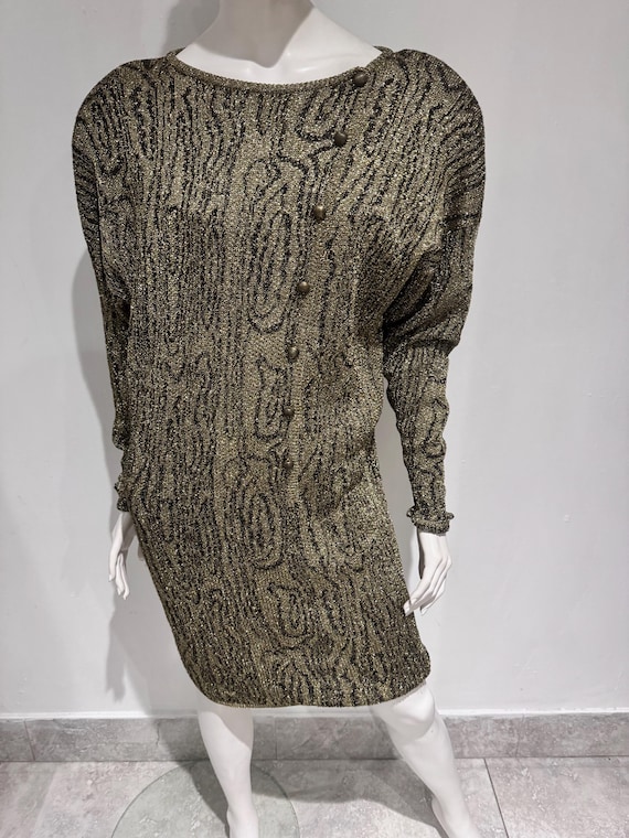 Krizia, Krizia Gold metallic vintage knitted Eighties dress M